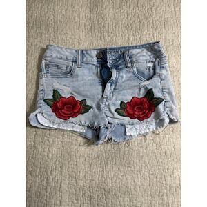 American Eagle Hi Rise Shortie Jean Denim Shorts Women's Sz 6 Boho Festival Edgy